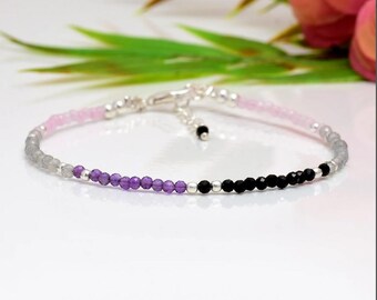 Empath Protection Bracelet, Crystal Beaded Bracelets for Women, Black Tourmaline Rose Quartz Amethyst Labradorite Crystal, Christmas Gifts