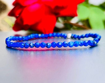 AAA Lapis Stretch Bracelet, Delicate Beaded Lapis Lazuli Jewelry, Gemstone Elastic Bracelet, Beads Bracelet, Energy Bracelet, gift for her