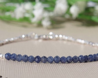 AAA Sapphire Bracelet with Karen Hill Silver, September Birthstone, Dainty Genuine Gemstone Crystal Bracelet, Karen Hill, Sterling Silver