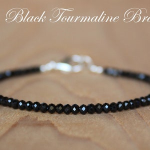 Black Tourmaline Bracelet, Empath Protection Bracelet, October Birthstone, Genuine Gemstone Beaded Bracelet, thin black tourmaline bracelet image 4