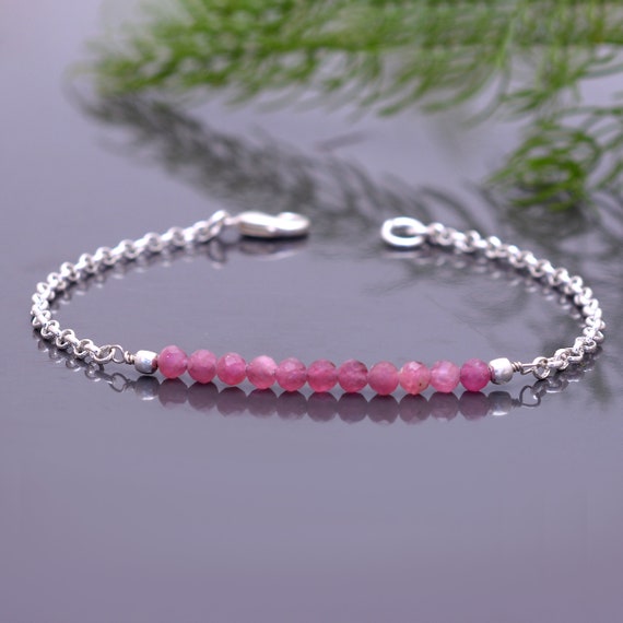 Bracelet en tourmaline rose, bijoux en tourmaline rose ombrée