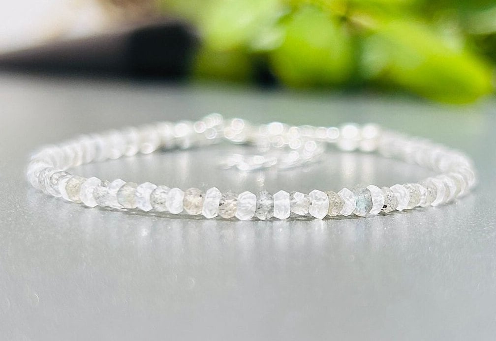 Labradorite and Moonstone Bracelet, Beaded Gemstone Jewelry, Layering Bracelet, Blue Flash, Labradorite Moonstone Jewelry