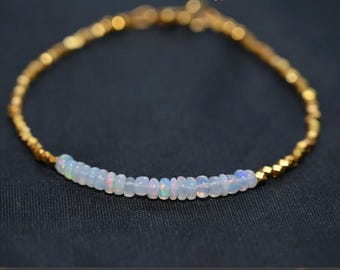 Opal bracelet, October Birthstone, Ethiopian Opal Bracelet, Dainty Beaded Bracelet, Karen Hill Silver, Genuine Gemstone Crystal Bracelet