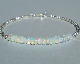 Opal bracelet, October Birthstone, Ethiopian Opal Bracelet, Dainty Beaded Bracelet, Karen Hill Silver, Genuine Gemstone Crystal Bracelet