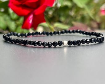 Black Tourmaline Gemstone Bracelet, Natural Genuine Tourmaline Stone Healing Crystal Jewelry, Dainty Tourmaline Protection Anxiety & Empath