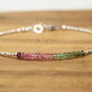 Watermelon Tourmaline Bracelet, Hill Tribe Beads, Ombre, Watermelon Tourmaline Jewelry Pink, October Birthstone