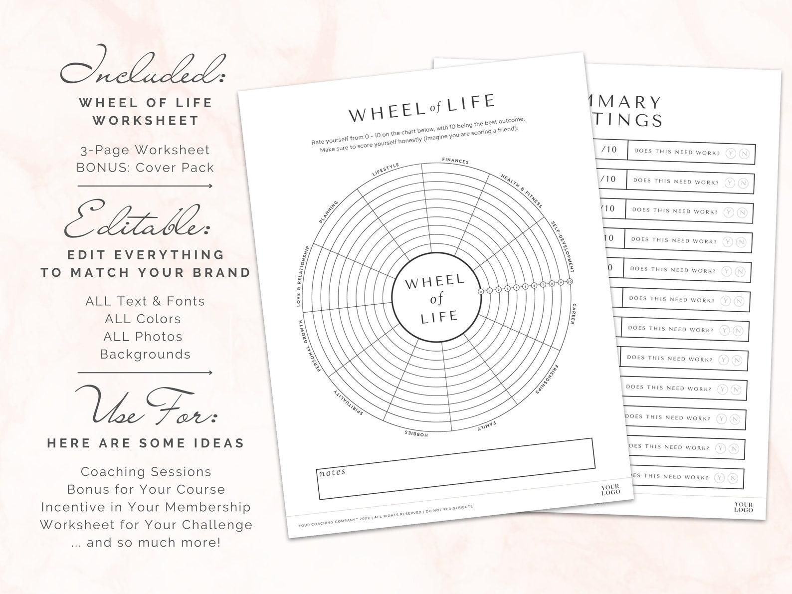 Wheel of Life Worksheet INSTANT DOWNLOAD Coaching - Etsy