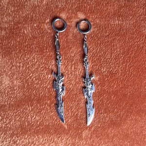Handmade 925 Silver Sword Hoop Earrings, Stainless Steel • Grunge Punk Earrings Dangle • Unique Jewelry Gift For Her