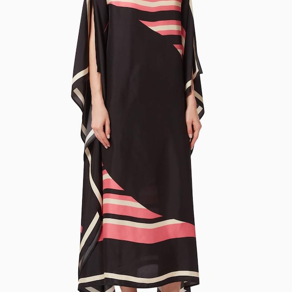 Rayé Imprimé Cheville Longueur Quotidien Porter Caftan En Satin De Soie Pour Les Femmes Plus La Taille, Robe De Dubaï, Maxi Robe De Mariée Caftans Pour Les Femmes maxi caftan