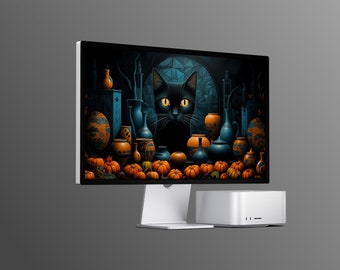 Bureaubladachtergrond Halloween zwarte kat | Pakket van 2 (digitale download)