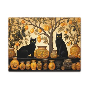 Vintage Poster, Schwarze Katzen, Halloween Poster, Haunting Ghost - Matte Leinwand, Gespannt, 3,2 cm