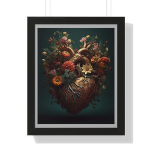 Inferno Bouquet – Dark Floral Framed Poster, LexJet 200 gsm Matte Print, Black/Walnut/White Frame, Free US Shipping