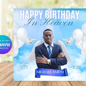 Happy Heavenly Birthday Memorial Flyer, Funeral Flyer