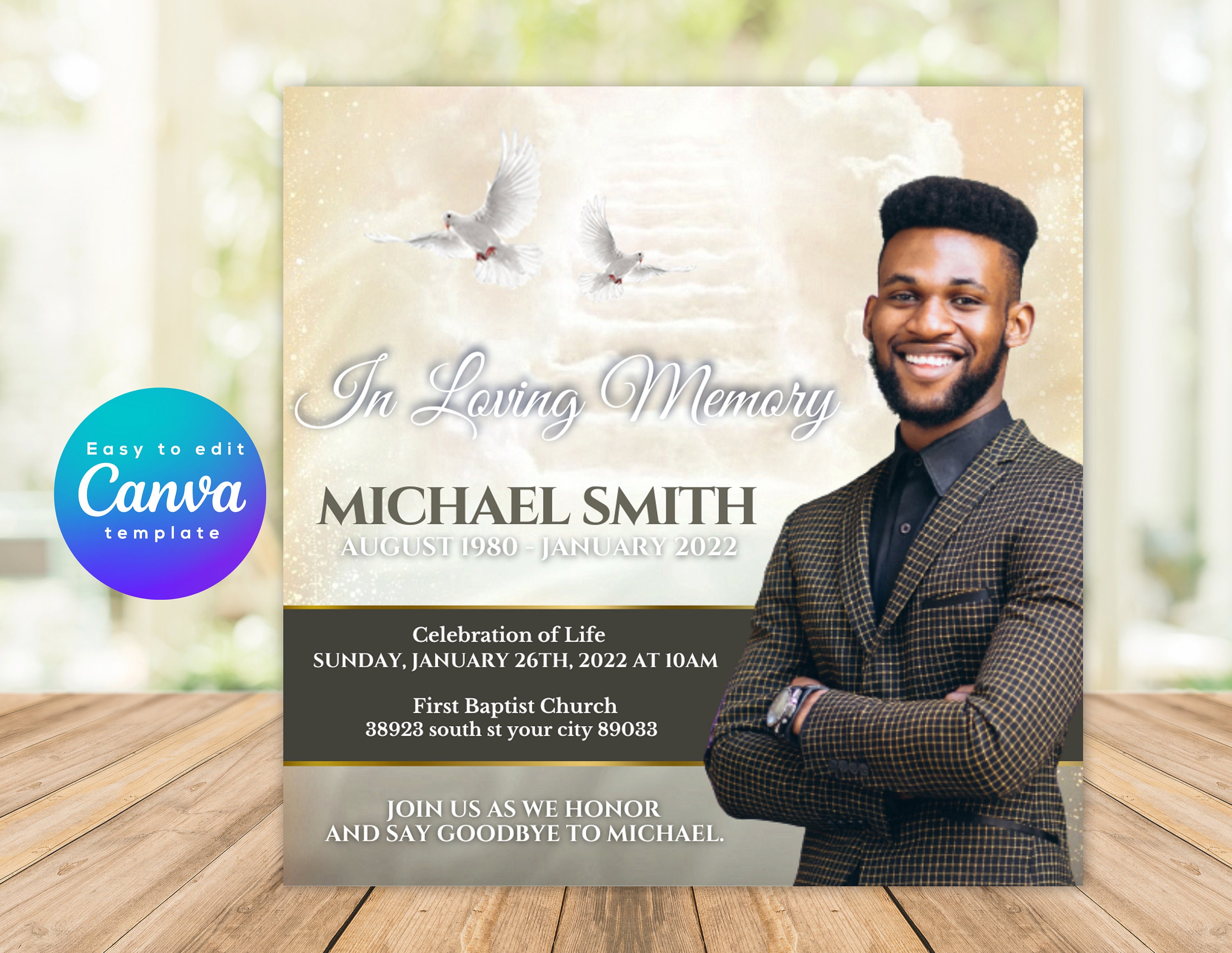 Memorial Flyer Announcement for Instagram, Funeral Flyer Invite for