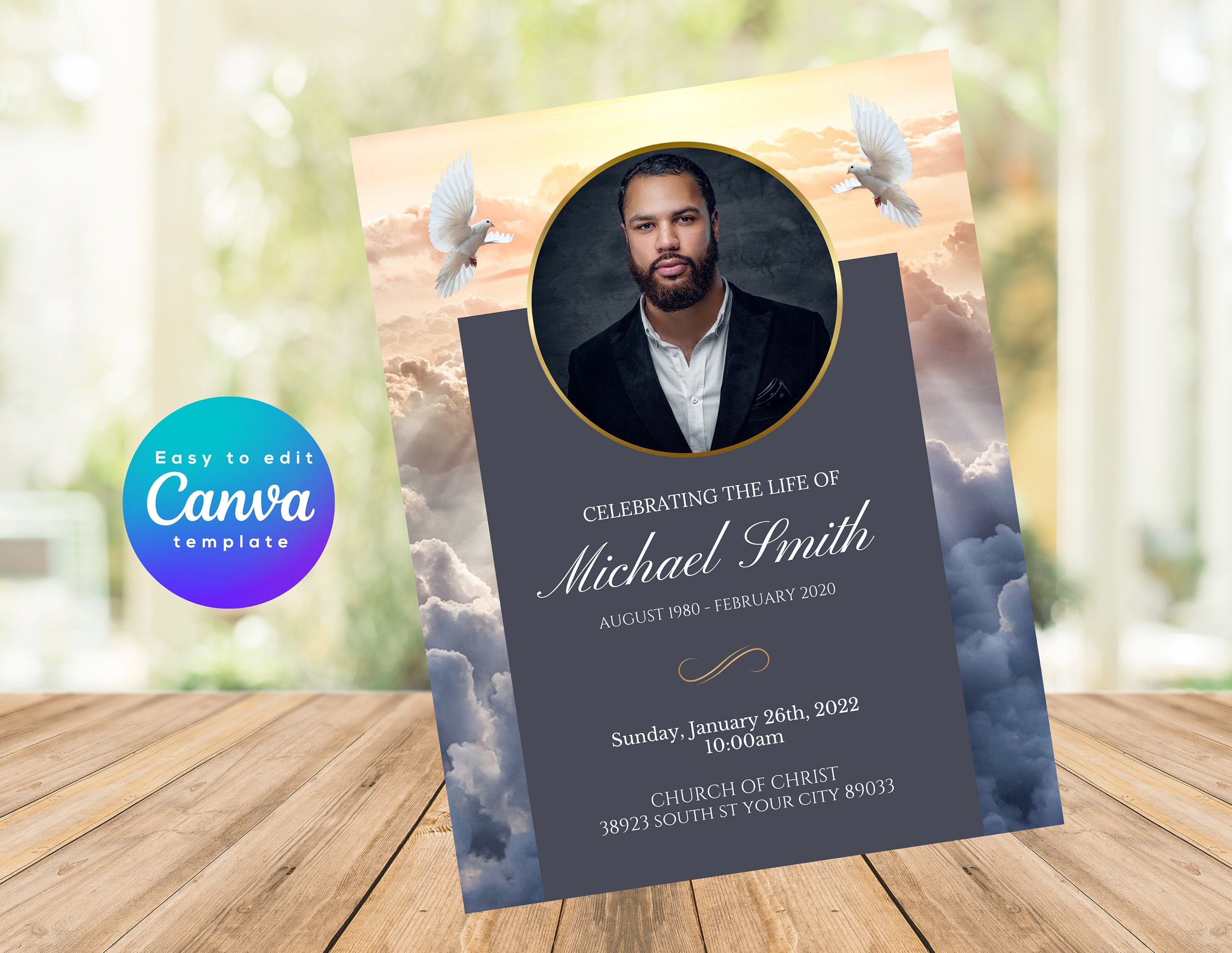 Funeral Flyer Announcement Template, Celebration of Life Funeral Invite