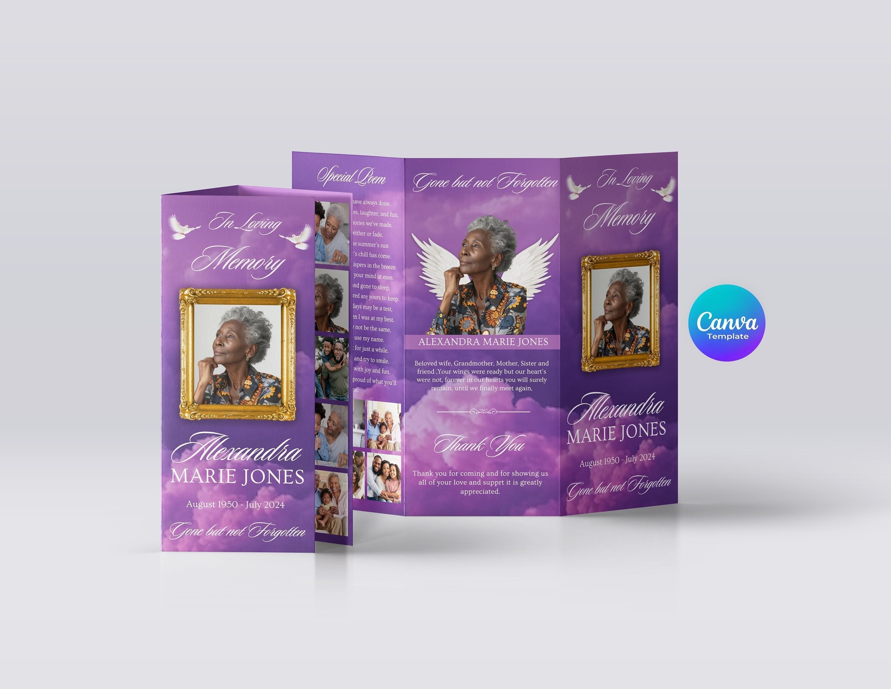 Funeral Trifold Brochure template, Celebration of Life Trifold Brochure, Purple Funeral Trifold Brochure template