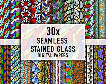 Digitalt papper med målat glas, sömlöst kyrkmönster, tryck med målat glas, kyrklig bakgrund, religiöst vårpapper, kristen klippbok