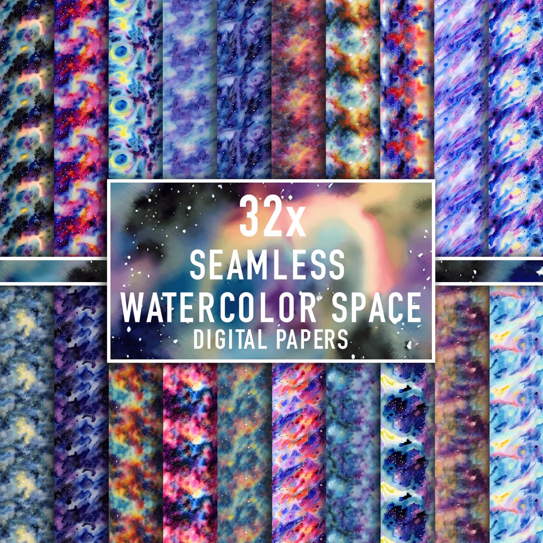 Watercolor Galaxy Digital Paper, Watercolour Universe Seamless Pattern ...