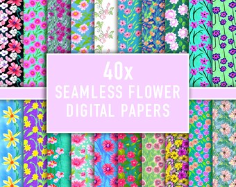 Digitalt papper med blommor, sömlösa mönster med blommor, blomtryck, blombakgrund, digitalt papper med vårmotiv, digitalt blompapper, klippbok
