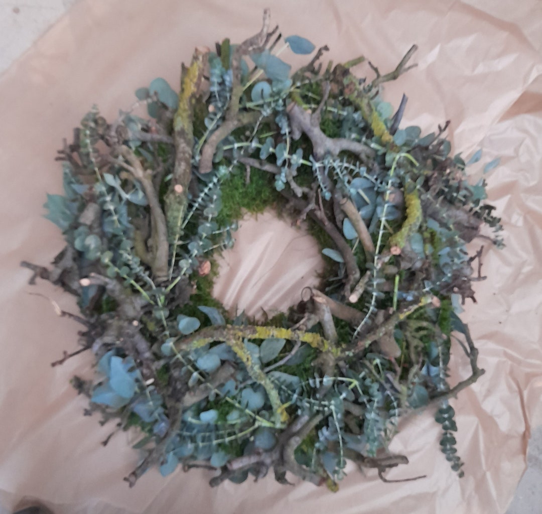 Fresh Door Wreath Branches Natural Wreath With Eucalyptus Etsy