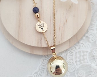 Pregnancy bola, pregnant woman necklace with stone of your choice and editable engraving