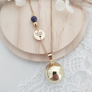 Pregnancy bola, pregnant woman necklace with stone of your choice and editable engraving