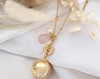 Bola de grossesse doré pierre naturelle au choix, quartz rose, opale, améthyste, Amazonite accompagné d'une perle d'eau douce