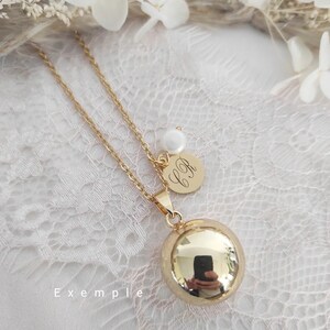 Stainless steel pregnancy bola medal with engraving included freshwater pearl image 1