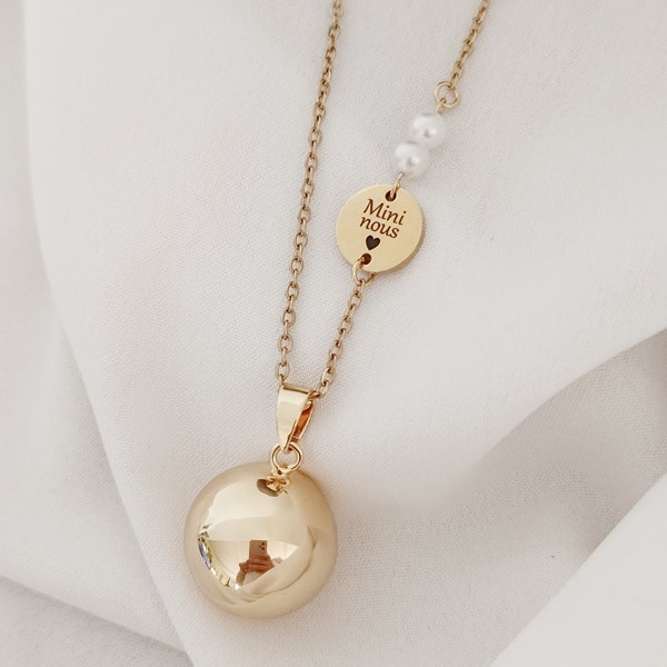 Bola de grossesse perle d'eau douce, médaille personnalisable collier femme enceinte