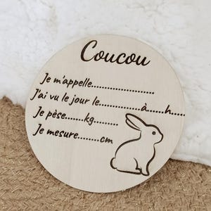 Carte bienvenue bébé, Lapin sur bois