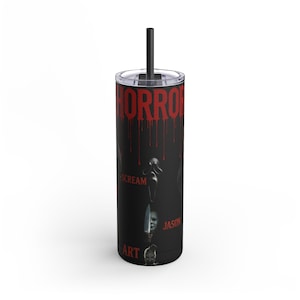 Horror-Themed Tumbler, Funny Gift for Horror Fans, 20oz Matte Tumbler for Halloween, Movie Buff, Scary Drinkware