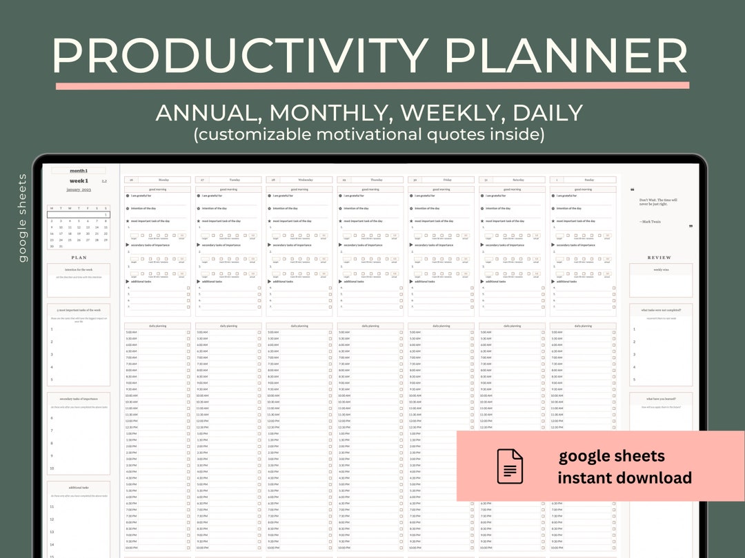 Customizable Planner Google Sheets Productivity Annual - Etsy