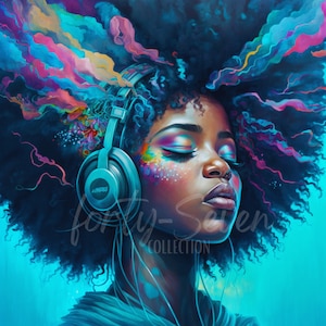 Floral Headphones Digital Image Black Girl Magic
