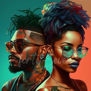 Black Love Tattoos Colorful Digital Image Couple