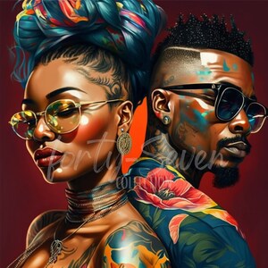 Tatouages Amour Noir Couple Coloré Image Numérique