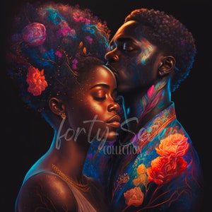 Exquisite Black Love Colorful Digital Image Couple