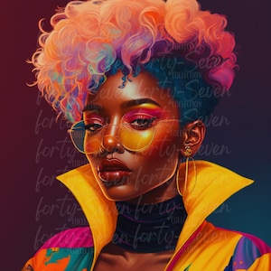 Colorful 90s Girl Digital Image Black Girl Magic
