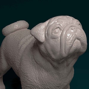 Pug Figurine Dog, Minimalist Dog Statue, Unique Gift, Memorial Dog Sculpture, Ready to Painting, Home Decor, Cake Top image 3