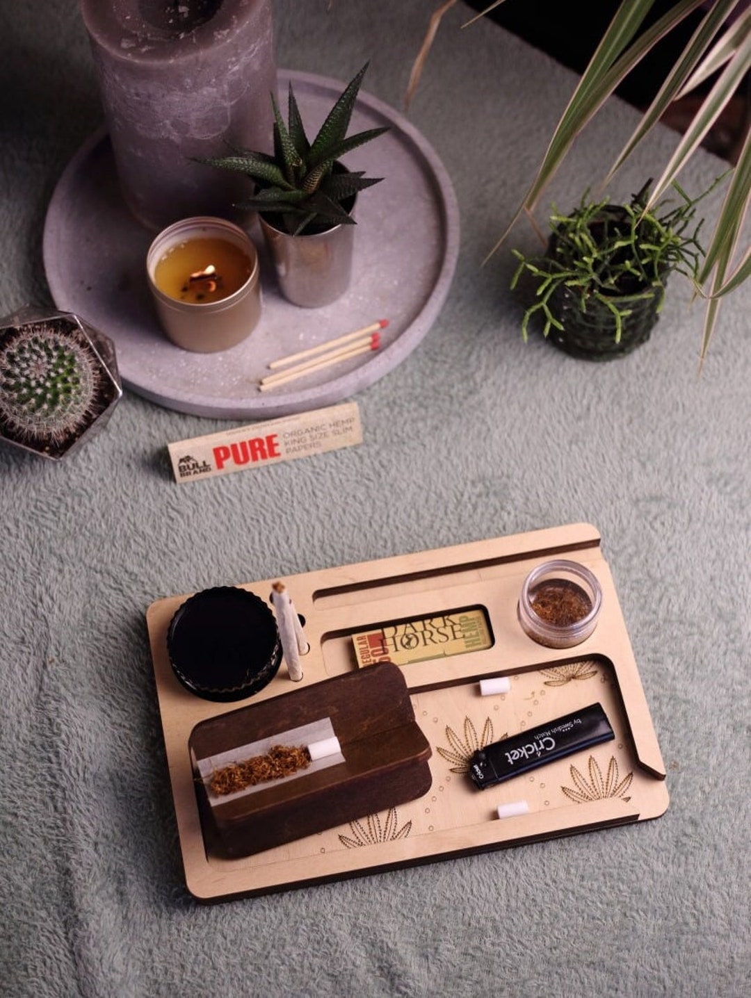 Handmade Wooden Set for Rolling Tray for Herbal Mix With Rolling