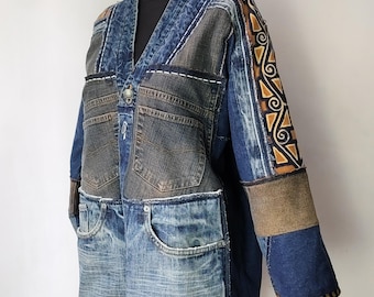 Kimono Denim Patchwork Jacket, Reworked Jeans