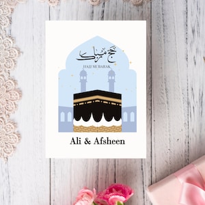 Gepersonaliseerde Umrah of Hajj Mubarak wenskaart - Elegante islamitische kaarten met gratis maatwerk Moslimviering Eid Ramadan-kaart