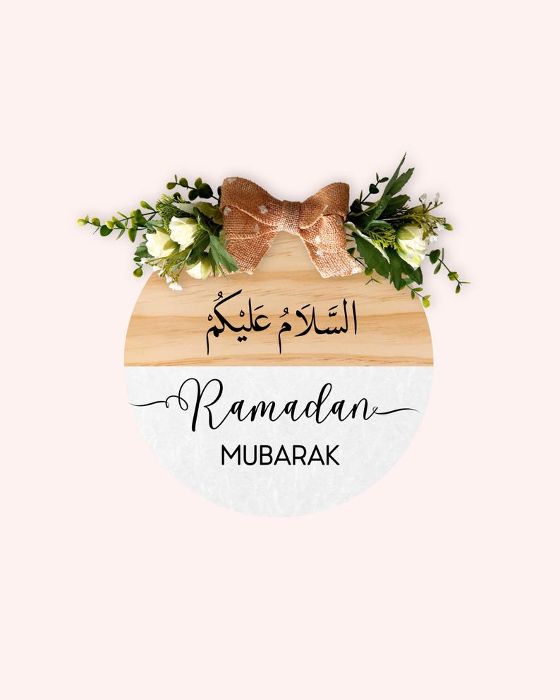 Ramadan Mubarak hanging front door sign Wreath outdoor porch Salaam Welcome Muslim Islamic laser engraved wood floral personalised home gift image 6