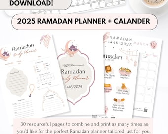 Ramadan Planner printable digital download- Calendars/ Duas / Daily+ Monthly Planner/ meal planning / gratitude journal / Quran track &more!