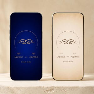水瓶座お揃いカップル壁紙、4色、スマホ、タブレット、デスクトップ、時計、星座デジタルダウンロード