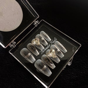 Cool Grey Press on Nails|  Luxury Personalized Reusable Press On Nail Set| Nails Art| Gift for Women