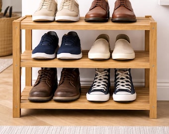 Kleines Schuhregal aus Eiche – 3 Ebenen Schuhständer für 6 Paar Schuhe einfach stabil zum selber zusammenbauen einfach rustikal Massivholz