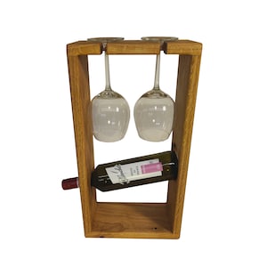Wine butler / wine holder made of oak | Bottle holder made of oak | Holder for wine bottles and glasses | Hanging bottle decorative
