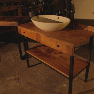 Industrial design washbasin made of oak | Bathroom table | Rustic | Loft style | Loft | Bathroom table | Base cabinet | Oak washbasin bathroom
