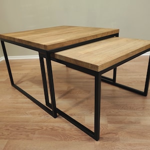 Industrial coffee table in a set of 2 | Coffee table oak wood | Side table living room rustic loft design style
