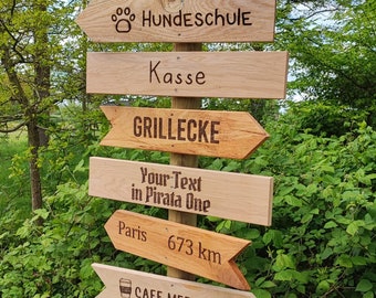 Wegweiser rustikal aus Eiche Gartenschild Wegweiser Schild Garten Wohn-, Hochzeit- und Gartendeko Holz für Haus und Garten Eichen Holzschild